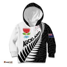 New Zealand Auckland Kid Hoodie Auckland's Emblem and Silver Ferns Maori Art Tattoo