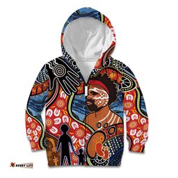 Dad and Son Footprint Father's Day Personalised Kid Hoodie Australian Aboriginal Art