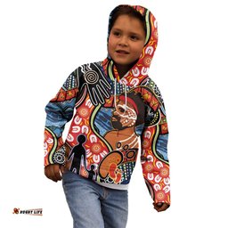Dad and Son Footprint Father's Day Personalised Kid Hoodie Australian Aboriginal Art