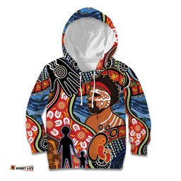 Dad and Son Footprint Father's Day Personalised Kid Hoodie Australian Aboriginal Art