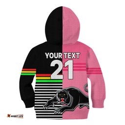 Custom Text And Number Penrith Panthers Rugby Kid Hoodie Proud The Panthers Comeback Black and Pink