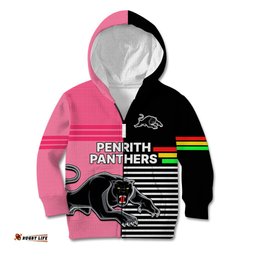 Custom Text And Number Penrith Panthers Rugby Kid Hoodie Proud The Panthers Comeback Black and Pink