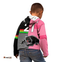 Custom Text And Number Penrith Panthers Rugby Kid Hoodie Proud The Panthers Comeback Black and Pink