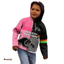 Custom Text And Number Penrith Panthers Rugby Kid Hoodie Proud The Panthers Comeback Black and Pink