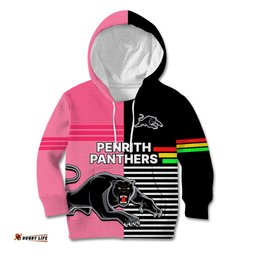 Custom Text And Number Penrith Panthers Rugby Kid Hoodie Proud The Panthers Comeback Black and Pink