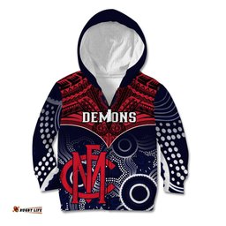 Personalised Melbourne Football Kid Hoodie Go Demons Aboriginal Mix Polynesian Pattern