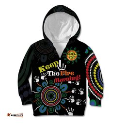 NAIDOC 2024 Indigenous Aboriginal Kid Hoodie The Fire Burns Forever