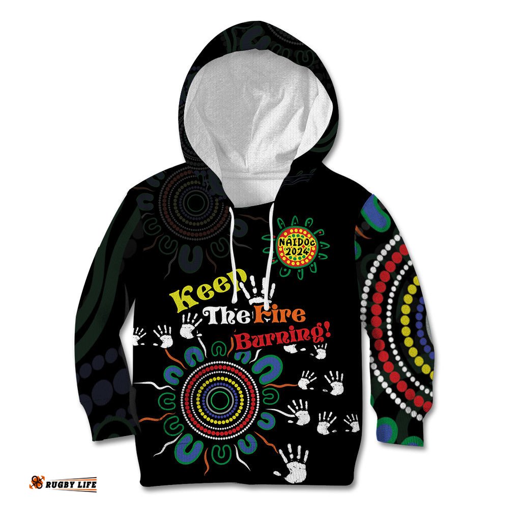 NAIDOC 2024 Indigenous Aboriginal Kid Hoodie The Fire Burns Forever