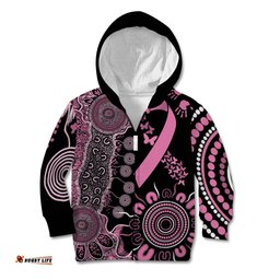 Personalised Aboriginal Ribbons Kid Hoodie Beautiful Butterflies Breast Cancer Awareness