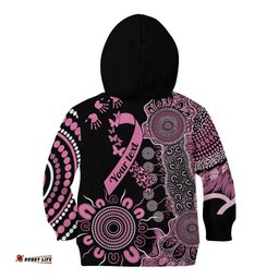 Personalised Aboriginal Ribbons Kid Hoodie Beautiful Butterflies Breast Cancer Awareness