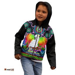 Personalised Australia Libra Cockatoo Zodiac Kid Hoodie Auz Astrology Aboriginal Rainbow