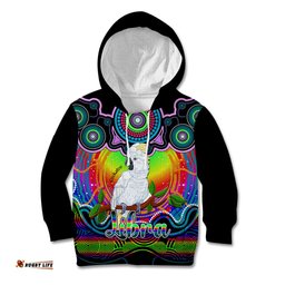 Personalised Australia Libra Cockatoo Zodiac Kid Hoodie Auz Astrology Aboriginal Rainbow