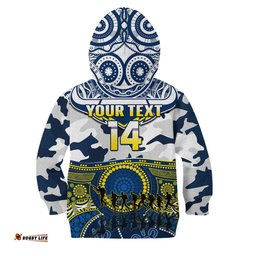 Custom Text And Number Cowboys Rugby ANZAC Hoodie KID Indigenous Poppy Mix Camouflage