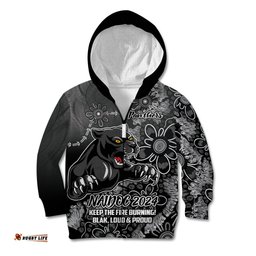 Personalised Panthers NAIDOC Week 2024 Kid Hoodie Aboriginal Fire Burning Sparks