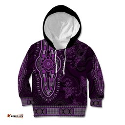 Purple African Dashiki With Australia Aboriginal Art Kid Hoodie