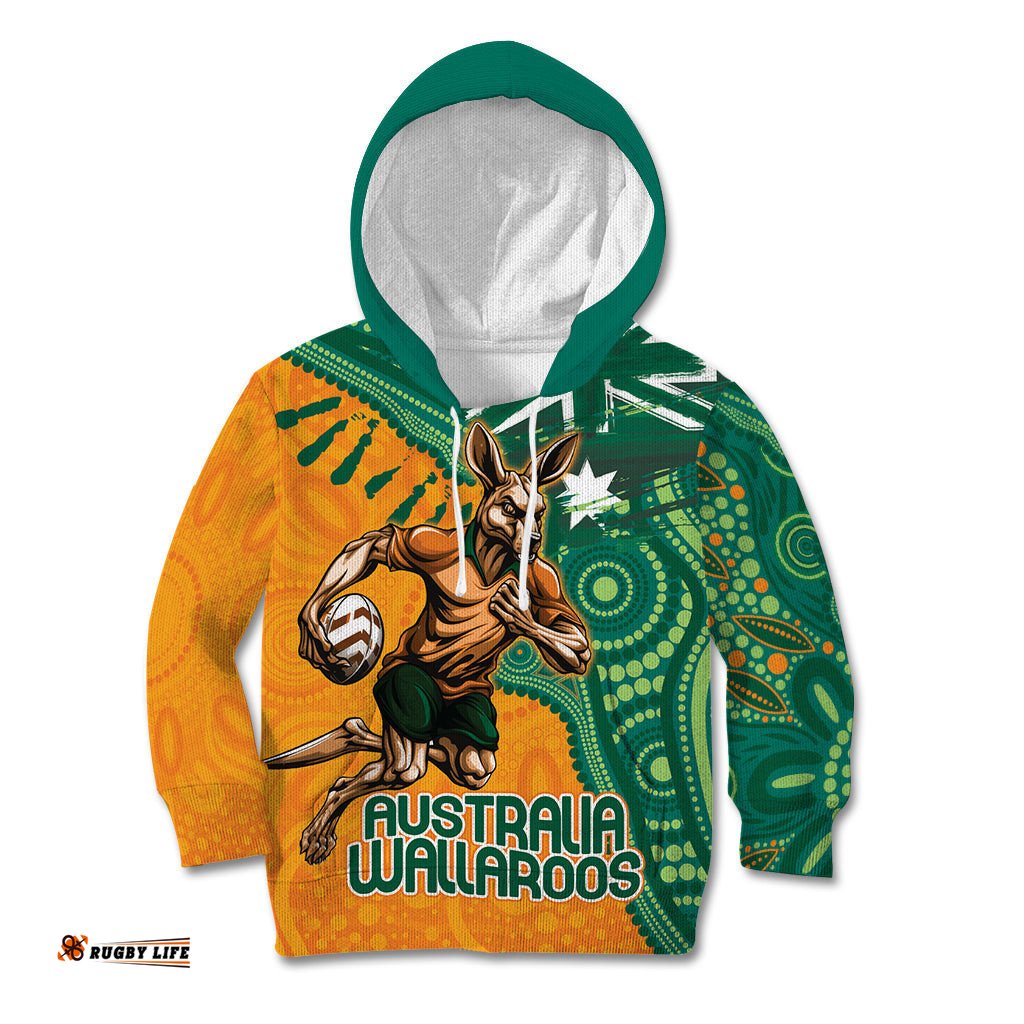 Custom Australia Rugby Wallaroos Kid Hoodie Indigenous Aboriginal Pacific Champions