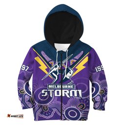 Melbourne Storm Rugby Hoodie KID Indigenous Boomerang Gradient Style