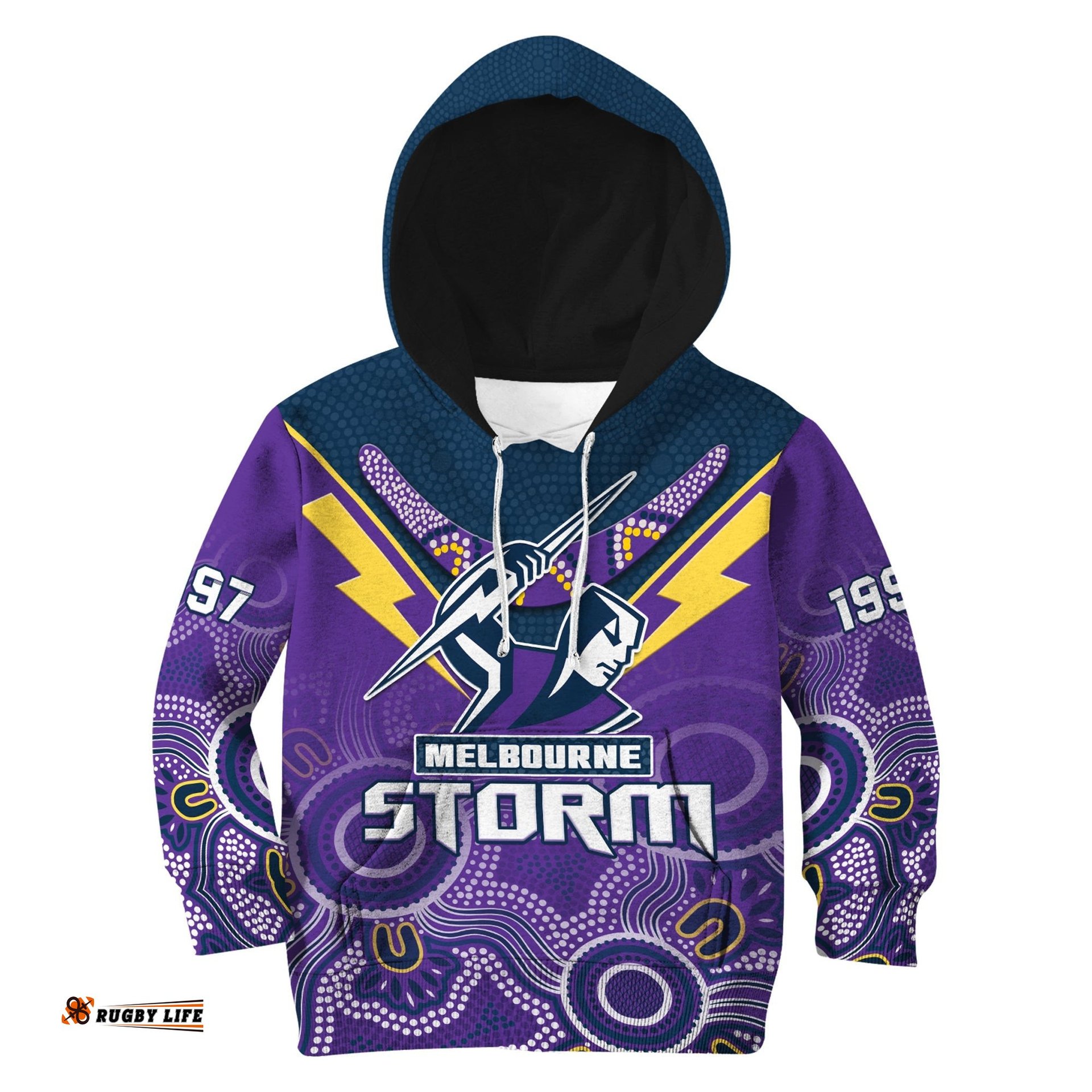 Melbourne Storm Rugby Hoodie KID Indigenous Boomerang Gradient Style
