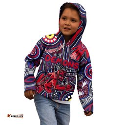 Personalised NAIDOC Week 2024 North Melbourne Kangaroos Kid Hoodie Australian Aboriginal Hand Painting
