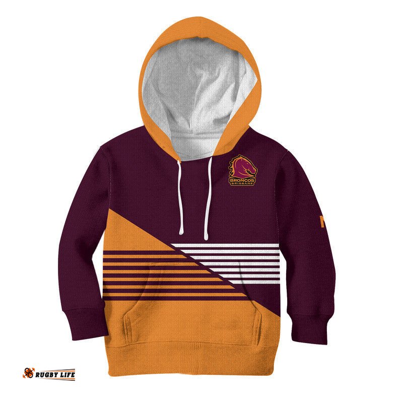 Custom Text And Number Brisbane Broncos NRL Kid Hoodie