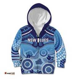 Custom NSW Blues Rugby Kid Hoodie Aboriginal Mix Polynesian Pattern