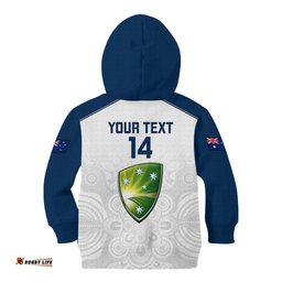 Personalised Australia Cricket Kid Hoodie Ashes Go Aussie Indigenous Art