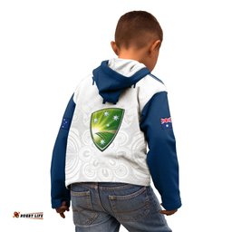 Personalised Australia Cricket Kid Hoodie Ashes Go Aussie Indigenous Art