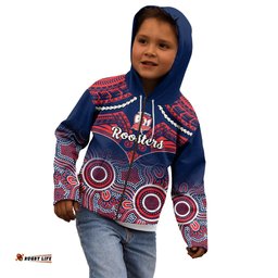 Personalised Roosters Rugby Kid Hoodie Tricolours 1908 Aboriginal Mix Polynesian Pattern