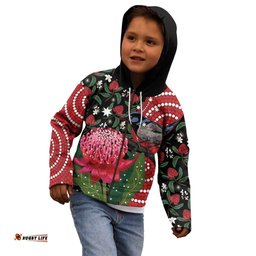 Personalised Australia Waratah And Superb Fairywren Kid Hoodie Aboriginal Art