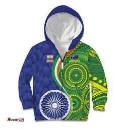 India Vs Australian Cricket Custom Kid Hoodie Ashoka Chakra and Aboriginal Together