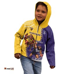 Custom Dockers And Hawks Football Kid Hoodie Aboriginal Mix Polynesian Pattern