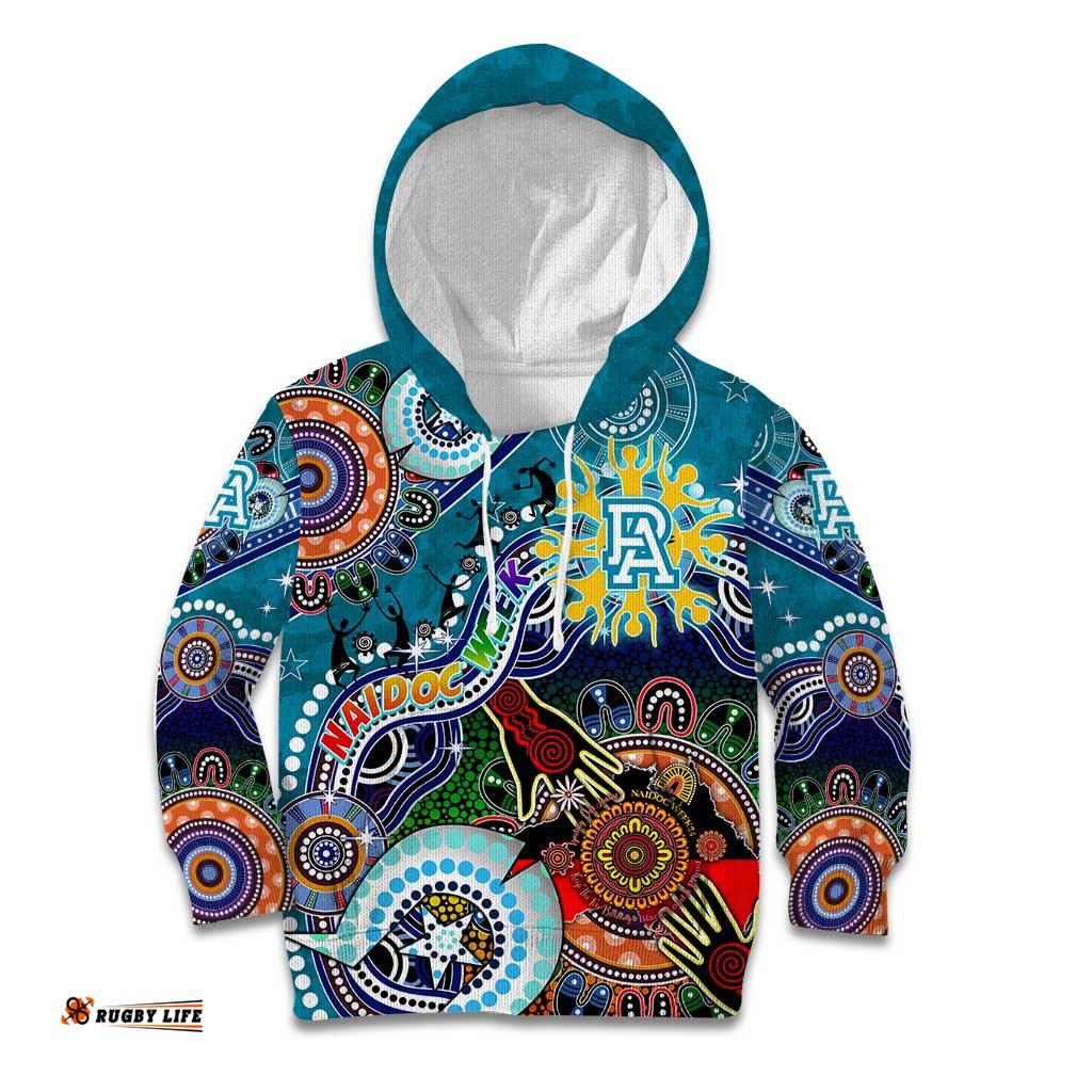 Custom NAIDOC Week 2024 Port Adelaide Power Kid Hoodie Australia Aboriginal Dot Painting
