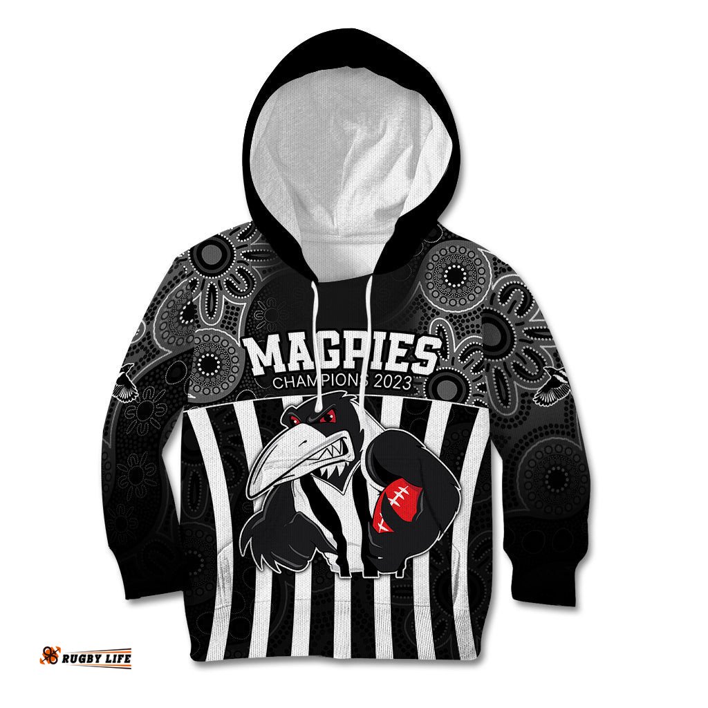 AFL Magpies Champions 2023 Kid Hoodie Proud Collingwood Aboriginal Vibe