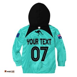 Personalised Aussie Matildas Kid Hoodie Sam Kerr World Cup Marble Patterns Turquoise