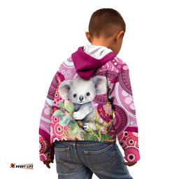 Personalised Australia Kid Hoodie Cute Koala With Golden Wattle Indigenous Art