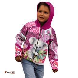 Personalised Australia Kid Hoodie Cute Koala With Golden Wattle Indigenous Art