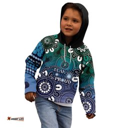 NAIDOC Week 2024 Fire Burning Kid Hoodie Aboriginal Dots Blue Art