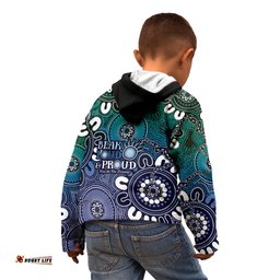 NAIDOC Week 2024 Fire Burning Kid Hoodie Aboriginal Dots Blue Art