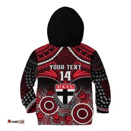 Personalised St Kilda Football Kid Hoodie Saints Aboriginal Mix Polynesian Pattern