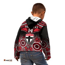 Personalised St Kilda Football Kid Hoodie Saints Aboriginal Mix Polynesian Pattern