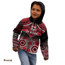 Personalised St Kilda Football Kid Hoodie Saints Aboriginal Mix Polynesian Pattern