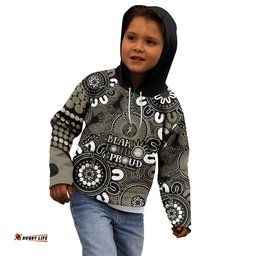 NAIDOC Week 2024 Fire Burning Kid Hoodie Aboriginal Dots Black Art