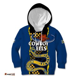 Custom Text And Number NRL Combine Cowboys and Parra Eels Kid Hoodie Sporty Style