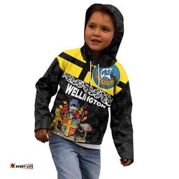 New Zealand Wellington Kid Hoodie The Capital's Emblems Flag and Koru Art