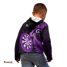 Personalised New Zealand Darts Kid Hoodie Happiness Is A Tight Threesome Maori Purple