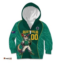 Custom Baseball Australia Kid Hoodie Go Champions Aussie Kangaroo Mascot