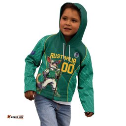Custom Baseball Australia Kid Hoodie Go Champions Aussie Kangaroo Mascot