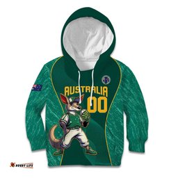 Custom Baseball Australia Kid Hoodie Go Champions Aussie Kangaroo Mascot