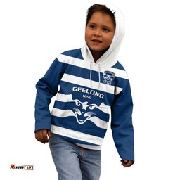 Personalised Geelong Football Kid Hoodie Go Cats Navy Blue Sporty Style