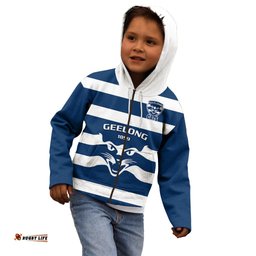 Personalised Geelong Football Kid Hoodie Go Cats Navy Blue Sporty Style